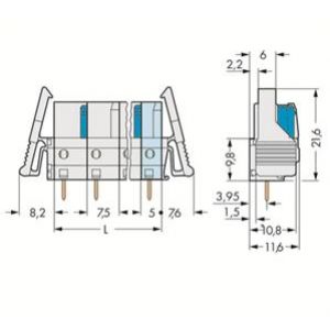 Gniazdo MCS-MIDI Classic 6-biegunowe jasnoszare raster 7,5mm 722-736/039-000 /25szt./ WAGO (722-736/039-000)