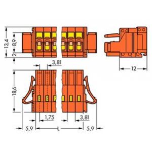 Gniazdo MCS-MINI Classic 12-biegunowe pomarańczowe raster 3,81mm 734-212/037-000 /25szt./ WAGO (734-212/037-000)