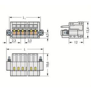 Gniazdo MCS-MINI Classic 2-biegunowe jasnoszare raster 3,5mm 734-102/107-000 /100szt./ WAGO (734-102/107-000)