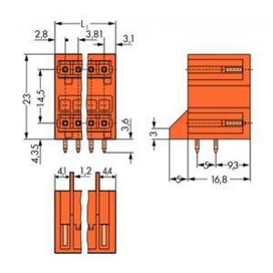 Wtyk dwupiętrowy MCS-MINI 2x3 biegunowy pomarańczowa raster 3,81mm 734-433/001-000 /100szt./ WAGO (734-433/001-000)