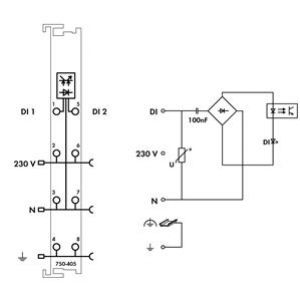 Moduł wejść dwustanowych 2DI 230V AC 13mA 750-405 WAGO (750-405)