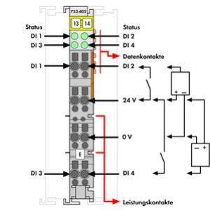 Moduł wejść cyfrowych 4DI 24V DC 3,0ms 753-402 WAGO (753-402)