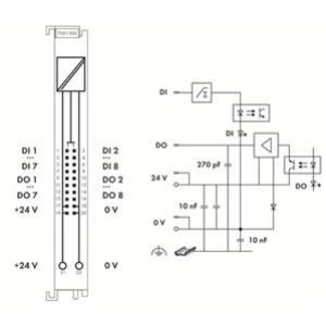 Moduł 8DI/8DO 24V DC 0,5A ze złączem do przewodu taśmowego 750-1502 WAGO (750-1502)