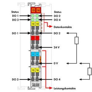 Moduł wyjść dwustanowych 4-kanałowy 24V DC 750-504/000-800 WAGO (750-504/000-800)