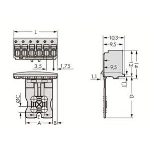 Gniazdo picoMAX raster 3,5mm 4-biegunowy z płytką uchwytową 2091-1104 /100szt./ WAGO (2091-1104)