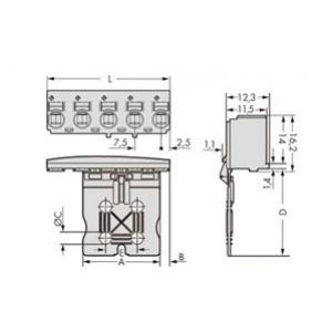 Gniazdo picoMAX raster 7,5mm 3-biegunowe z płytką uchwytową i suwakiem 2092-3103/002-000 /100szt./ WAGO (2092-3103/002-000)