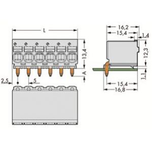 Gniazdo picoMAXeCOM raster 5mm 4-biegunowe z kątowymi pinami lutowniczymi z płytką 2092-1354 /100szt./ WAGO (2092-1354)