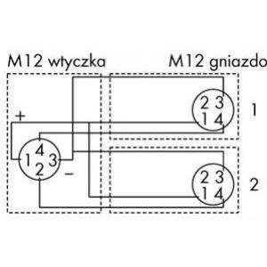 przewód rozgałęźny 2xM12/M12 gniazdo kątowe/wtyczka prosta 1m (756-5517/040-010)