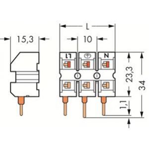 Gniazdo wtykowe 2,5mm2 3-polowe białe/szare nadruk N S L L1 272-452 /500szt./ WAGO (272-452)