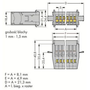 X-COM wtyk 2-biegunowy szary raster 5 mm (769-602/005-000)