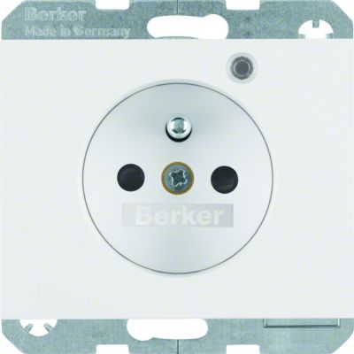 BERKER K.1 Gniazdo z uziemieniem i LED kontrolną z podwyższoną ochroną styków biały 6765097009 (6765097009)