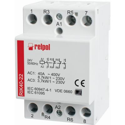 RELPOL Stycznik instalacyjny czterobiegunowy 2 NO + 2 NC, 230 V AC/DC   RIK40-31-230 2608218 (2608218)
