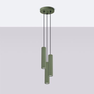 Lampa wisząca potrójna KARBON zielona oliwka SL.1614 Sollux  (SL.1614)