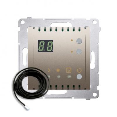Simon 54 Regulator temperatury z wyświetlaczem z czujnikiem zewnętrznym  16(2) A 230V złoty mat  *W komplecie czujnik zewnętrzny (sonda) DTRNSZ.01/44 (DTRNSZ.01/44)