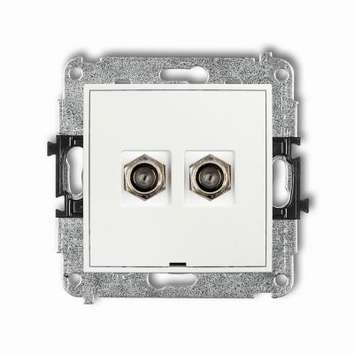 KARLIK MINI Gniazdo podwójne antenowe typu F (SAT) niklowany, bez pola opisowego biały mat 25MGFBO-2 (25MGFBO-2)