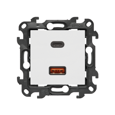 Simon 24 Ładowarka podwójna USB typ A+C Quick Charge 30W 230V biały NEC2CAQ.01/11 (NEC2CAQ.01/11)