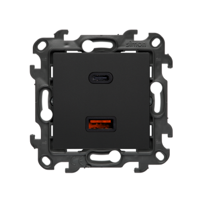 Simon 24 Ładowarka podwójna USB typ A+C Quick Charge 30W 230V czarny mat NEC2CAQ.01/49 (NEC2CAQ.01/49)