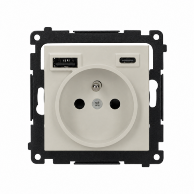 Simon 55 Gniazdo pojedyncze z ładowarką 2xUSB typu C+A 2.1A kaszmirowy TGZ1ZUSB2CA.01/142 (TGZ1ZUSB2CA.01/142)