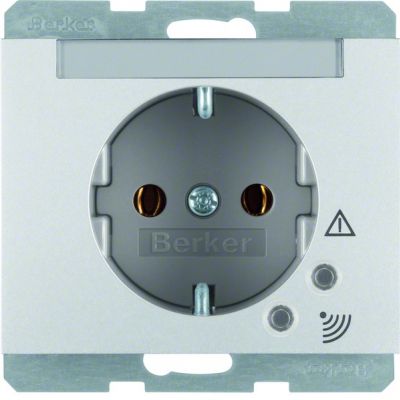 BERKER K.5 Gniazdo SCHUKO z ochroną przepięciową i pole opisowe aluminium 41527103 HAGER (41527103)