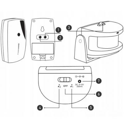 Czujnik ruchu z sygnalizacją i z alarmem 36 dźwięków powitalnych 5 metrów bateryjny AS-10 ORNO (AS-10)
