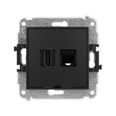 KARLIK ICON Gniazdo pojedyncze HDMI 2.0, 4K + gniazda komp. poj. 1xRJ45, kat. 5e, 8-stykowy, bez pola opisowego czarny mat 12IGHKBO (12IGHKBO-45e)