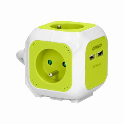 Przedłużacz Kostka 4x2P+Z, 2xUSB, H05VV-F 3x1mm2, 1,4m, limonkowy OR-AE-13144/L ORNO (OR-AE-13144/L)