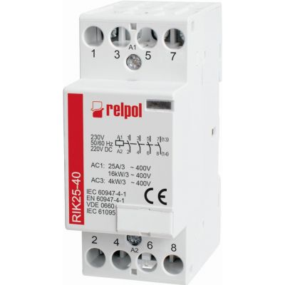RELPOL Stycznik instalacyjny czterobiegunowy 4 NO, 230 V AC/DC  RIK25-40-230 2608213 (2608213)