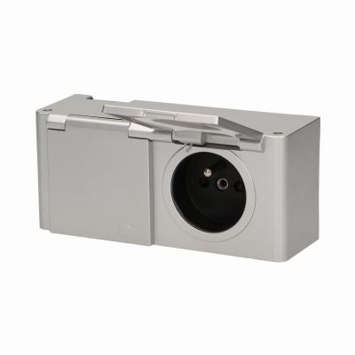 Gniazdo meblowe podszafkowe z klapką, IP44, 2x2P+Z, srebrne (FS-11)