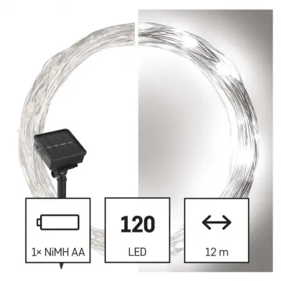 Dekoracje - 120 LED nano łezki z panelem solarnym, miedź, 12 m, IP44, zimna biel, timer EMOS (D3ZC01)