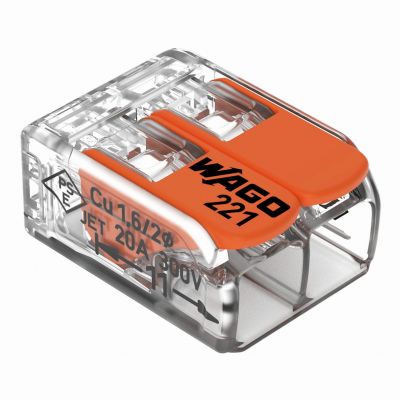 Szybkozłączka 2x0,2-4mm2 transparentna / pomarańczowa 221-412 /100szt./ WAGO (221-412)