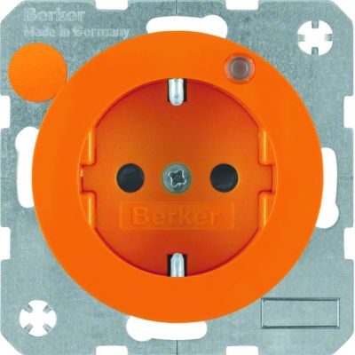 BERKER R.1/R.3 Gniazdo z uziemieniem i diodą kontrolną LED, pomarańczowy, połysk 6765092007 (6765092007)