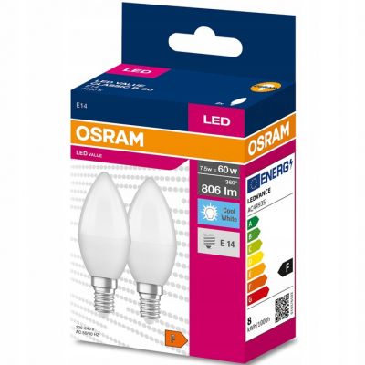 Żarówka LED /2szt./ Świeczka E14 7,5W=60W 806lm 4000K neutralna biel OSRAM (4058075479173)