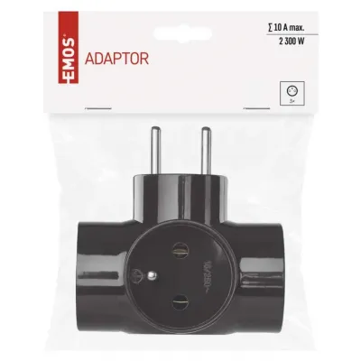 Rozgałęźnik potrójny z uziemieniem złodziejka czarny P0030 EMOS (P0030)