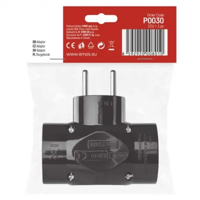 Rozgałęźnik potrójny z uziemieniem złodziejka czarny P0030 EMOS (P0030)