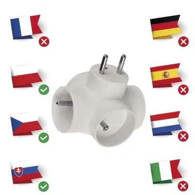 Rozgałęźnik poczwórny z uziemieniem 4x biały P0040 EMOS (P0040)