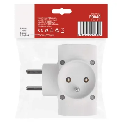 Rozgałęźnik poczwórny z uziemieniem 4x biały P0040 EMOS (P0040)