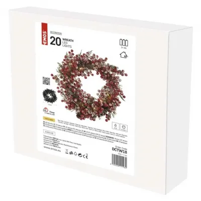 Wieniec świąteczny 20 LED wianek 38 cm 3x AA biały ciepła biel IP20 timer EMOS (DCTW18)