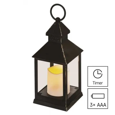 Lampion 1 LED świeczka czarny 24 cm 3x AAA vintage IP20 timer EMOS (DCLV02)