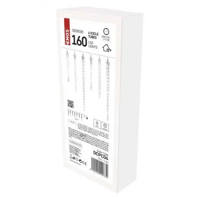 Lampki świąteczne 160 LED 6x sopel 25 do 40 cm 3,6 m zimna biel IP44 EMOS (DCPC06)
