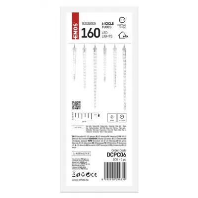 Lampki świąteczne 160 LED 6x sopel 25 do 40 cm 3,6 m zimna biel IP44 EMOS (DCPC06)