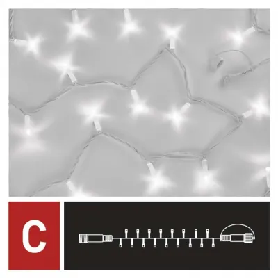 Lampki choinkowe Profi 50 LED 5m zimna biel biały przewód IP44 timer EMOS (D2AC02)