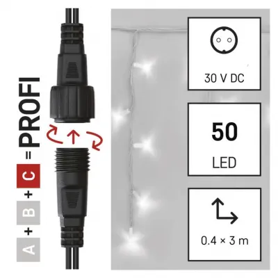Oświetlenie łączone Profi sople 50 LED 3m zimna biel biały przewód IP44 timer (D2CC02)