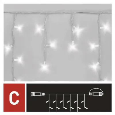 Oświetlenie łączone Profi sople 50 LED 3m zimna biel biały przewód IP44 timer (D2CC02)