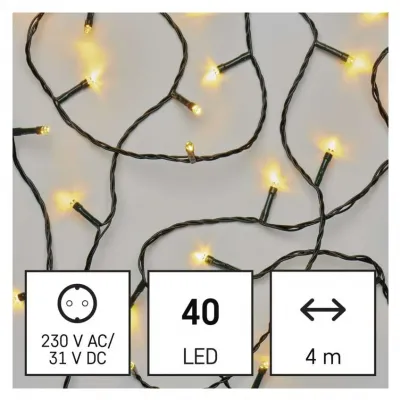 Lampki choinkowe Classic 40 LED 4m ciepła biel zielony przewód IP44 8 programów timer EMOS (D4AW21)