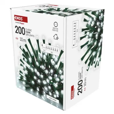 Lampki choinkowe Classic 200 LED 10m zimna biel zielony przewód IP20 EMOS (D4GC03)