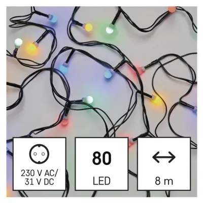 Lampki choinkowe 80 LED cherry 8m multikolor zielony przewód IP44 8 programów timer EMOS (D5AM22)