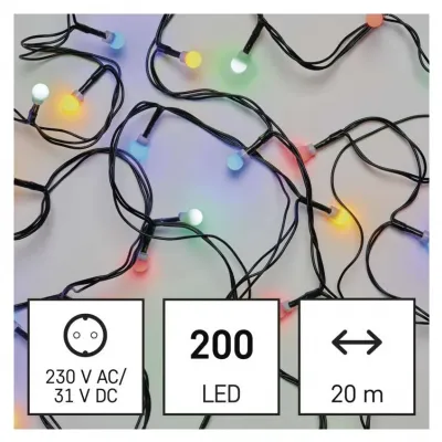 Lampki choinkowe 200 LED cherry 20m multikolor zielony przewód IP44 8 programów timer EMOS (D5AM23)