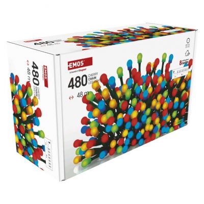 Lampki choinkowe 480 LED cherry 48m multikolor zielony przewód IP44 8 programów timer EMOS (D5AM27)