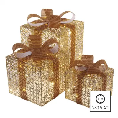 Świąteczne prezenty 72 LED 15/20/25 cm złote ciepła biel IP44 EMOS (DCFC14)