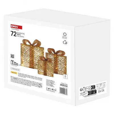 Świąteczne prezenty 72 LED 15/20/25 cm złote ciepła biel IP44 EMOS (DCFC14)